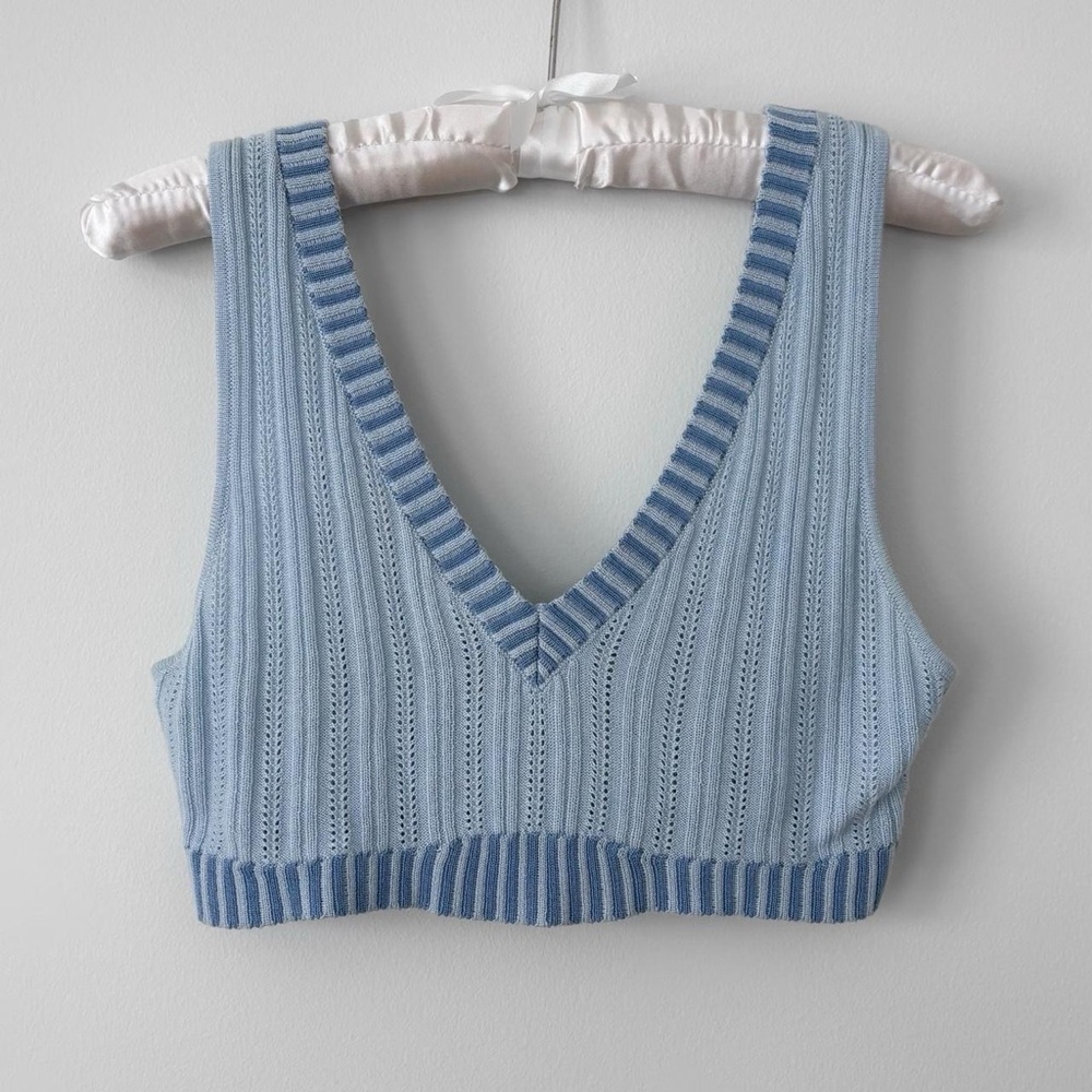 For Love & Lemons 🍋 Rhea Pointelle Crop Tank in Light Blue